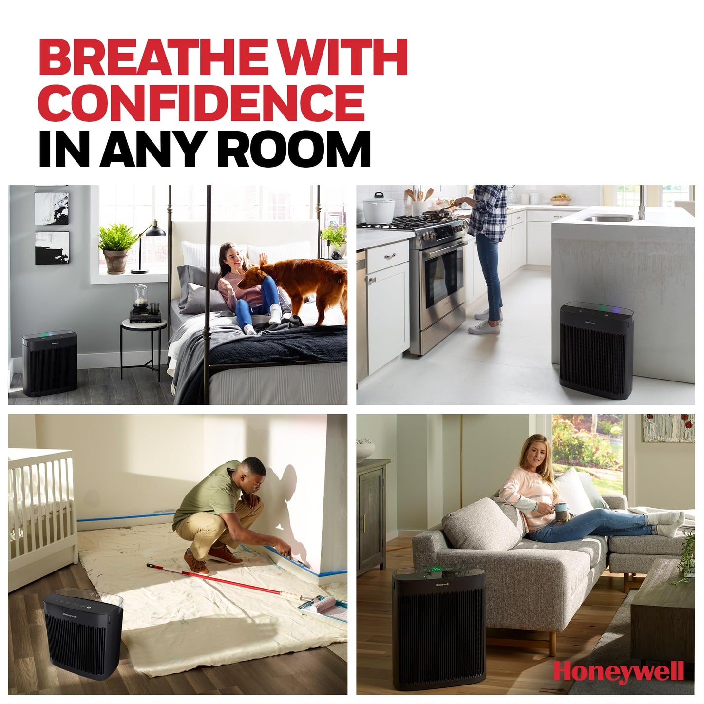 Honeywell HEPA Air Purifier for Home, Large Rooms Up To 1700 ft² in 1 hr, Air Quality Indicator, Auto Mode, Reduces Allergens, Dust, Pollen, Smoke, Pet Dander, Black, HPA5200