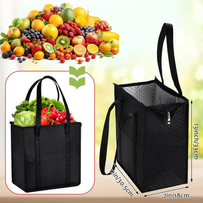 Paterr 4 Pcs Insulated Grocery Bags Insulated Cooler Tote Bag Reusable Collapsible Cooler Totes with Zipper Top for Shopping(Black)
