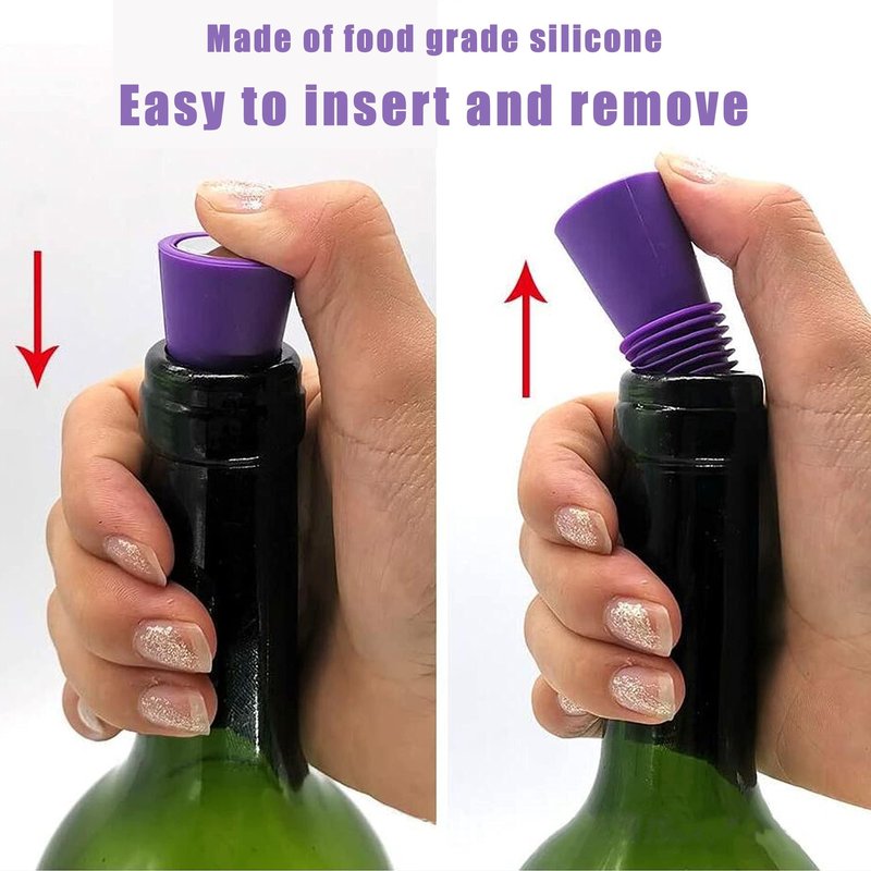 Wine Stoppers – 6 Pack Silicone Wine Bottle Stoppers with Grip Top, Reusable Beverage Sealer Corks for Keeping Wine and Champagne Fresh