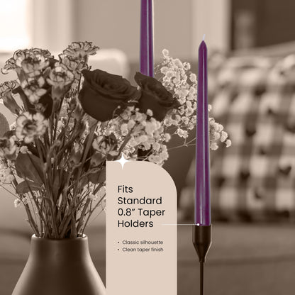 Leor & Lair Purple Taper Candles - 12 Pack 10" Purple Candlesticks - Unscented Long Burning Candle Sticks for Home Decoration, Dinner Table, Holidays, Weddings, Restaurants & Events