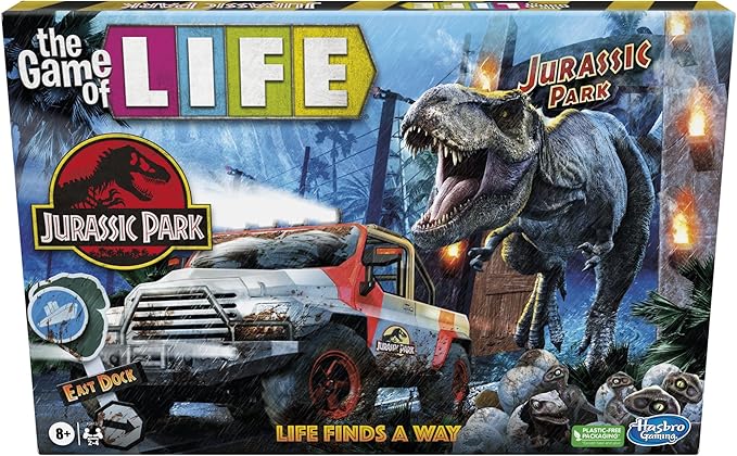 Hasbro Gaming The Game of Life Jurassic Park Edition Family Board Game for Kids Ages 8 and Up Inspired by The Original Hit Movie