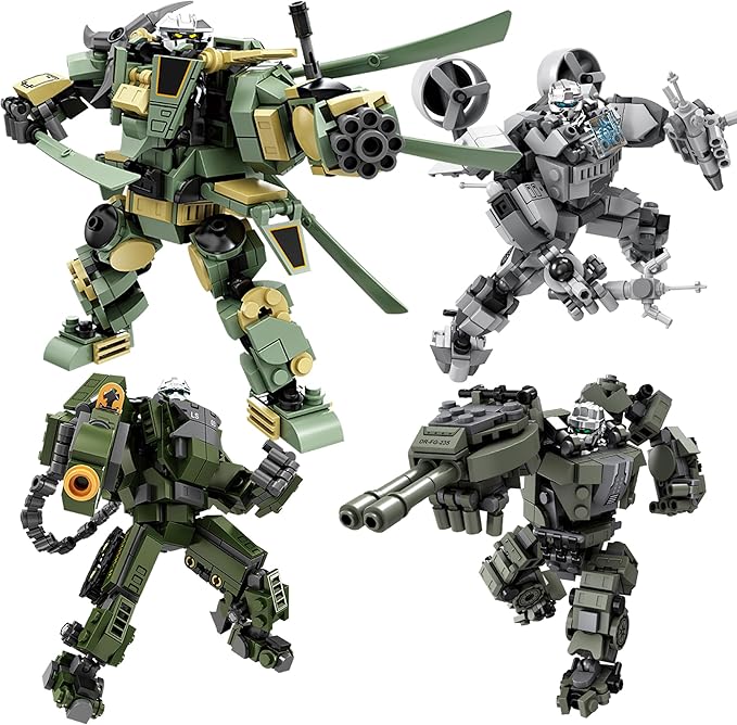 Transforming Mech Robot Building Blocks Set 4 Kinds of Destroy Warrior City Mecha Action Figure with Weapons Cool Creative Robots Toys Gift for Teens Boys 14+ (1448 PCS)