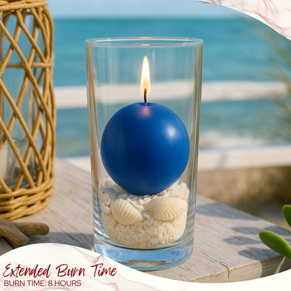 Biedermann & Sons 8-Hour Long Burning Unscented Round Ball Candles, Royal Blue, 2.5 Inch - Set of 4