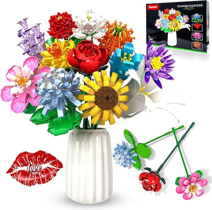 Flower Bouquet Building Set1009PCS Creative DIY Plant Bouquet Decoration12 Artificial Flowers Botanical for Adults Women Girls Ages 6+Idea Gifts for Mother's Day Valentine's Day No Vase
