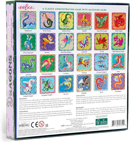 eeBoo: Memory and Matching Game - Shiny Dragons - 24 Pairs Develops Recognition Concentration Memory &amp Vocabulary Skills Age 3+