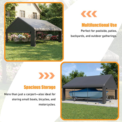 MNLR 20x20 FT Heavy Duty 2 Car Carport Canopy, Outdoor Portable Garage Shelter with 6 Mesh Windows, Removable Sidewalls, Galvanized Steel Frame, Waterproof UV Resistant Car Canopy Tent for Boat, SUV