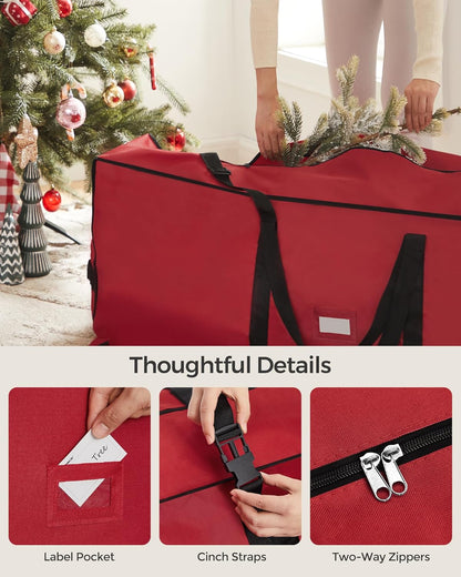 SONGMICS Christmas Tree Storage Bag - Rolling Design with Wheels, Adjustable Handles, 7.5 ft Capacity, Cherry Red