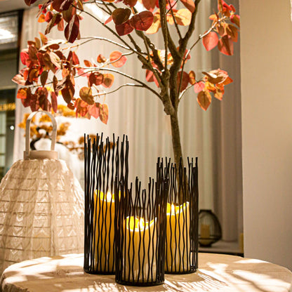 Candle Holders Set of 3 Black Metal Iron Pillar Candlestick Modern Indoor and Outdoor Candlestick Holders for Table Centerpiece Fireplace Mantel Decoration,Home,Party, Wedding,Dining Room Decor