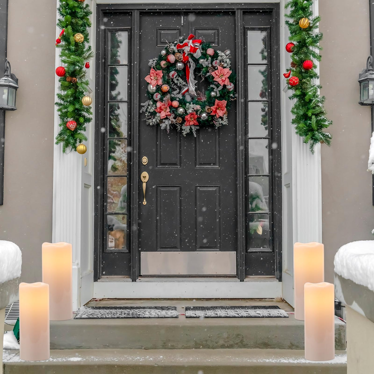 Eldnacele 10"×4" Large Waterproof Outdoor Flameless Candles Remote and Timer, Battery Operated White Plastic LED Flickering Pillar Candles 2 Pack for Dinner Wedding Porch Garden Lanterns Home Decor