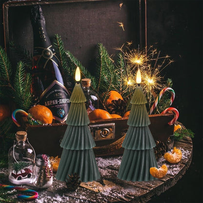 Lasumora Christmas Tree Spiral Skirt-Shaped Flameless Candles with 6H Timer, 2 Pcs Battery Operated LED Pillar Candle with Flickering 3D Wick, Green Candles for Home Décor Christmas Gifts