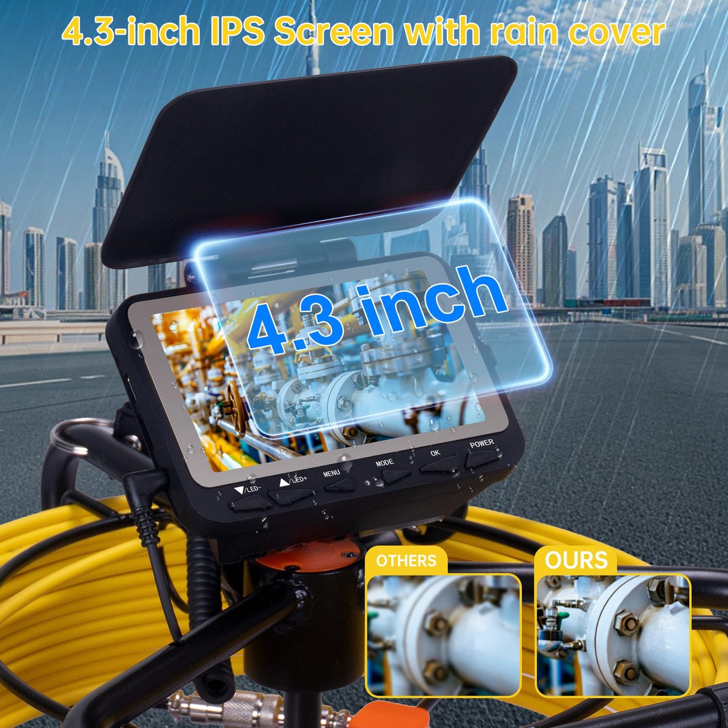 SYANSPAN Sewer Camera 66ft,Drain Pipe Camera HD 4.3in Screen DVR 17MM Plumbing Snake Borescope with 12pcs LEDs Light, IP68 Sewer Inspection borescopes for Plumber(66ft/20M)