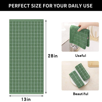 Homaxy 100% Cotton Terry Kitchen Towels(Grass Green, 13 x 28 inches), Checkered Designed, Soft and Super Absorbent Dish Towels, 12 Pack