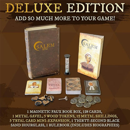 Facade Games Salem 1692 Deluxe Edition Board Game - Witch Hunt Game for Friends and Family - A Game of Cards Strategy Deceit and Luck for 4-12 Players