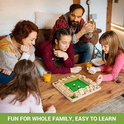 Ropoda Wooden Shut The Box Game (2-4 Players) - Large 4 Sided Board 8 Dice Rules - Amusing Addition Game for Kids &amp Adults 12 Inch