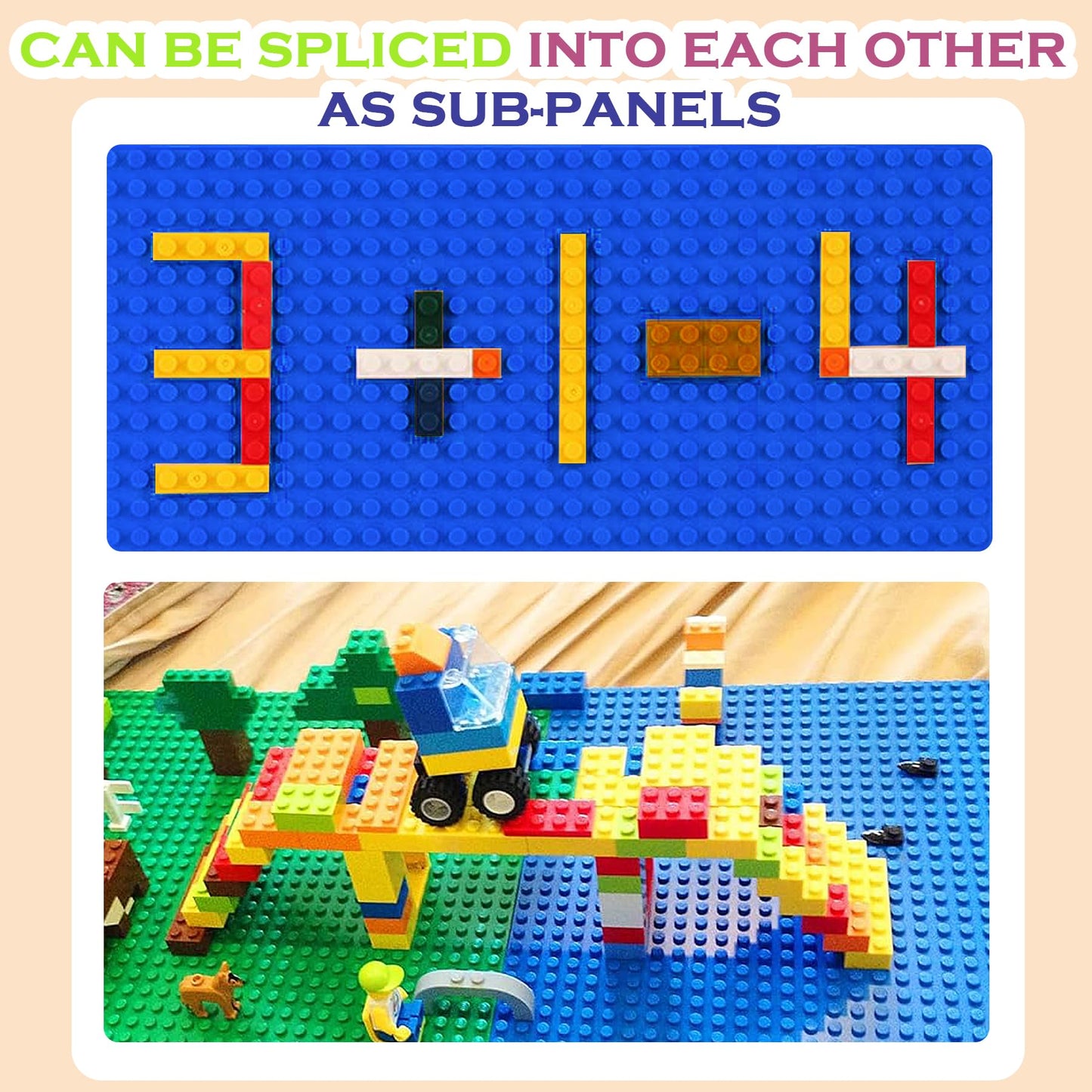 EKIND 4 PCS Classic 5" x 10" Building Baseplates, Compatible with Major Brands Toy Bricks, Encourage Logic & Creativity Through Play, Ideal STEM Activities for Children (Blue)