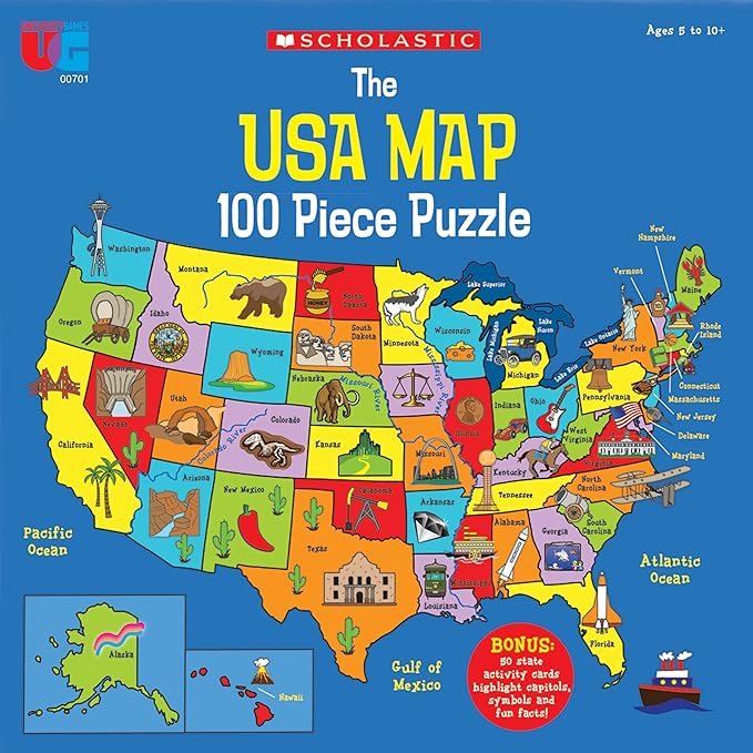 University Games Scholastic Race Across the USA Board Game  Geography Learning Game for Kids and Families for 2 to 4 Players Ages 8 and Up