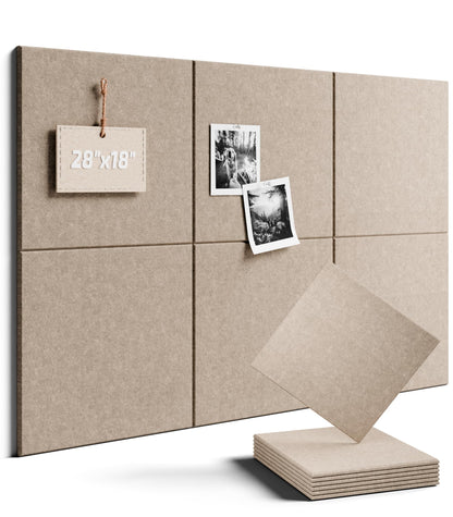 Felt Bulletin Board Tiles -28"x18" Cork Board Alternative for Office Decor, Push Pin Board Wall Organizer 6-Pack -Taupe