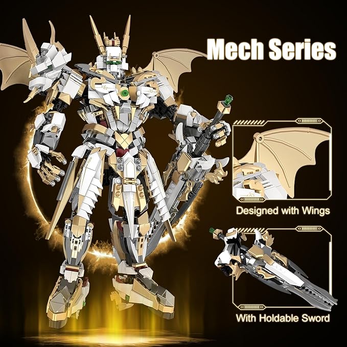 HIGH GODO Hero Mech Building Blocks Set for AdultsGolden Armor Robot Model Building Kit with Classic Swords Hard Core Chinoiserie Style Collectible Ninja Gifts for Man Teens Ages 14+ (1609 Pieces)