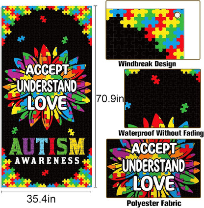 Sunwer Autism Awareness Door Cover - Puzzle Piece Design for April Decoration | Sunflower Front Porch Sign