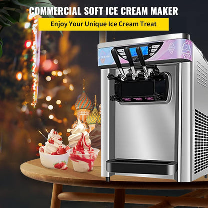1800W Commercial Ice Cream Machine 2+1 Flavors, 5.8-7.9 Gal/Hr Soft Serve Ice Cream Maker with Auto Clean Function, LED Display, Easy Operation High Productivity for Restaurant Home Kitchen Snack