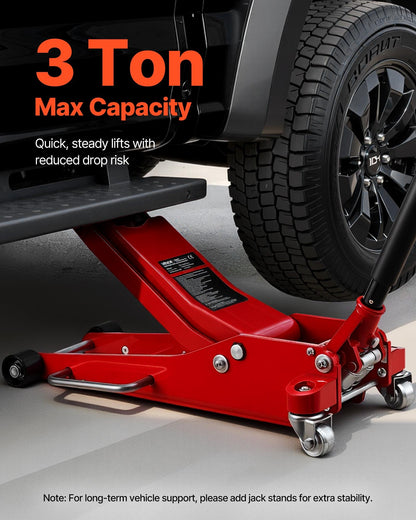 VEVOR Low Profile Floor Jack 3 Ton Aluminum and Steel Racing Floor Jack with Dual Pistons Quick Lift Pump, Hydraulic Trolley Car Lift for Sports Car, SUV, Pickup, Lifting Range 3.3"-20.3"