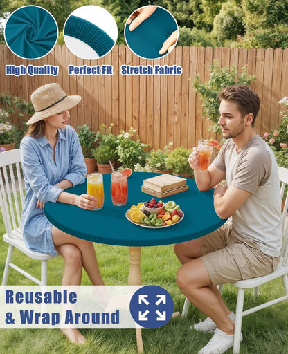 Moosfor Round Spandex Tablecloth, Elastic Fitted Waterproof Tablecloths for 45"-56" Tables, Stretch Washable Picnic Table Cover for Camping, Dining, Indoor and Outdoor,Peacock Blue