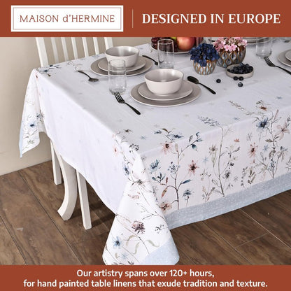 Maison d' Hermine Table Cloth Rectangle Table 100% Cotton 60 x 120 Inches Fall Tablecloth Reusable Everyday Use for Thanksgiving Christmas Decorations Dining Farmhouse Party (Ice Florals)