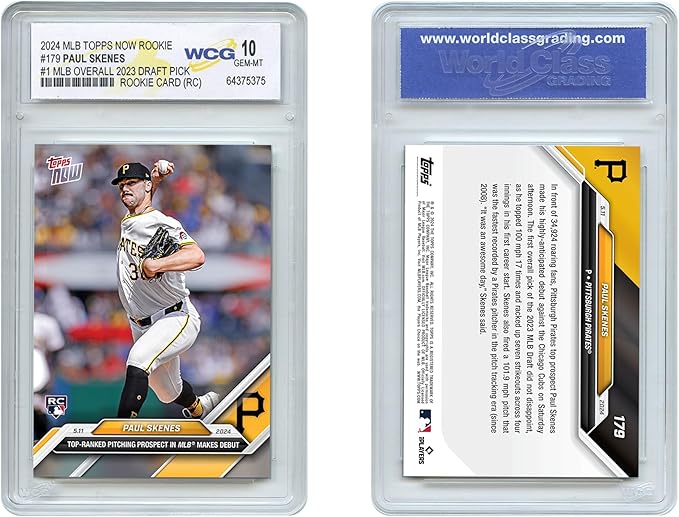 WCG 2024 Topps Now Paul SKENES #1 MLB Draft Pick Rookie Card Debut RC #179 Pittsburgh Pirates - Graded GEM Mint 10