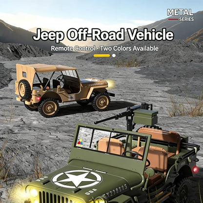 1:14 Scale Military Remote Control Car RC Crawler 2.4G 4WD Off Road Jeep RC Truck with LED Lights and Sound Effects Rock Climbing Vehicle for Adults (Yellow 2 Batteries)