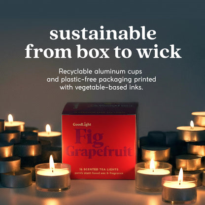 GoodLight Scented Vegan and Paraffin-Free Tea Light Candles (16 Count, Fig Grapefruit)
