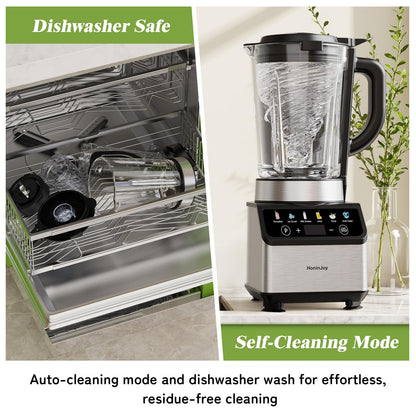HoninJoy Blenders for Kitchen, Countertop Smoothie Blender with 51oz Glass Pitcher, Grinder & To-Go Cup Combo, 10 Speeds Digital Touchscreen Blender for Smoothies, Shake, Crush Ice, Dishwasher Safe