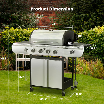 Electactic 4-Burner Gas Grill with Side Burner,Stainless Steel Propane Grill with Porcelain-Enameled Grills,Built-In Thermometer,42000BTU BBQ Grill for Outdoor Cooking and Patio Barbecues