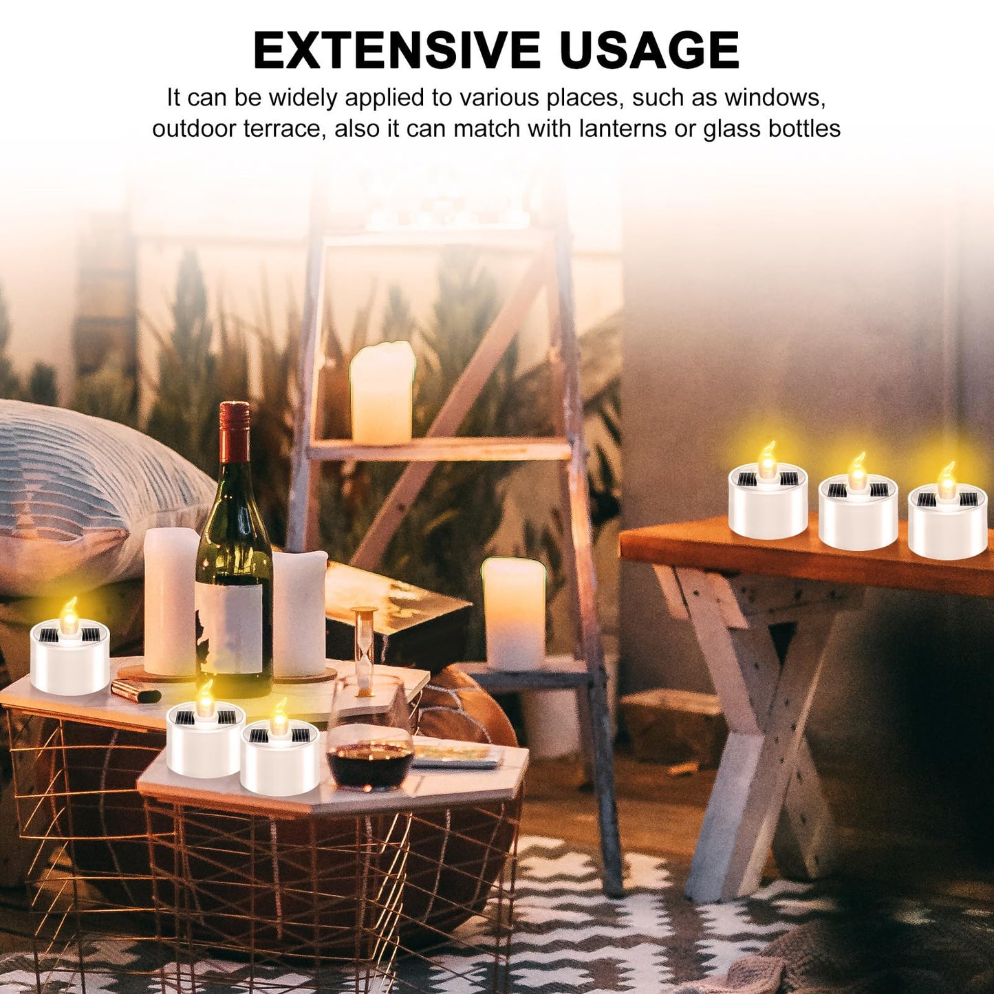 Hortsun 6 Pieces Halloween Solar Tea Light Outdoor Waterproof Candles Flameless Solar Tea Lights Rechargeable Candles with Flickering Light Sensor for Party Garden Home Decor(Stylish)