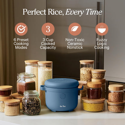 Our Place Rice Cooker | Compact Rice Cooker 3-Cup Uncooked / 6-Cup Cooked with Ceramic Nonstick Inner Pot | Fuzzy Logic Multi-Cooker for White & Brown Rice, Oatmeal & Grains | Delay Timer & Auto Keep Warm | Steam