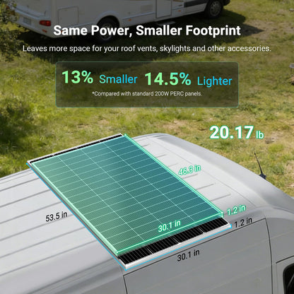 HQST N-Type 16BB 200 Watt Solar Panel, Compact & Lightweight Solar Panels with 30 Years Lifespan, up to 25.4% Efficiency, Grade A+ Cells, IP65 for RV, Van, Trailer, Marine, Rooftop, Farm, Off Grid