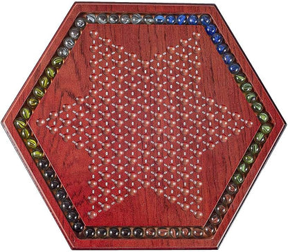 AMEROUS 13.6 inches Wooden Chinese Checkers Board Game Set with 60 Colorful Glass Marbles Classic Strategy Game for Kids Adults Whole Family Play (Up to Six Players)