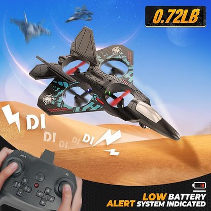 BEZGAR Drones for Kids | 2.4GHZ RC Plane Remote Control Airplane RC Helicopter 360° Flip Fighter Jet Toy with Colorful LED Navigation Light Gray