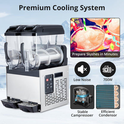 GarveeTech Black 12 L*2 700W Commercial Slushy Machine - Self-Cleaning Stainless Steel Frozen Drink Margarita Ice Cream Maker for Snow Melts, Cocktails - Ideal for Homes, Coffee Shops,and Restaurants