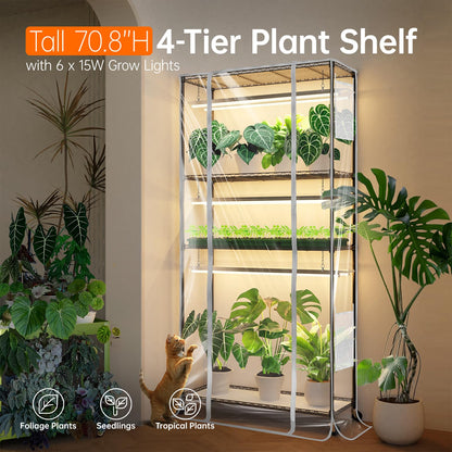 Bstrip Indoor Greenhouse with Grow Light, Indoor Greenhouse Cabinet with 6 Pack 90W Grow Lights with Timer, Mini Green House for Indoor Plant, Seed Starter, Seeding, 35.4"x13.8"x70.8"