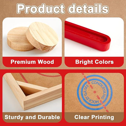 Wooden Tabletop Hockey Game Includes 1 Wooden Game Board 2 Hockey Sticks and 2 Pucks Indoor and Outdoor Sports Board Games for Kids Children Adults Family