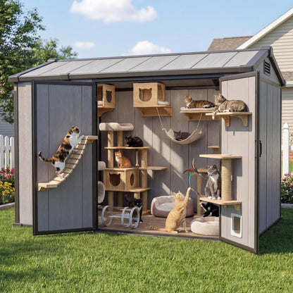 Outdoor Storage Shed, 6x8 FT, Tool Storage Shed with Floor for Patio, Backyard, Garden Tools and Bike, Light Gray