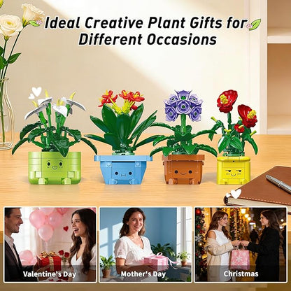 Flower Building Kit for Adults 614 Pcs Happy Plants Flowers Set Succulents Botanical Collection for Home Office Décor Gift for Valentine's Day for Her/Girlfriend/Mom/Wife/Couple/Women