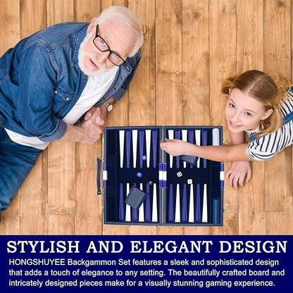 Large Backgammon Sets for Adults - Classic Board Games for 2 Players Adults and Kids - Premium Backgammon Set 15 inch Board and 30 Backgammon Pieces in Quality PU Leather Case - Gift for Man (Blue)
