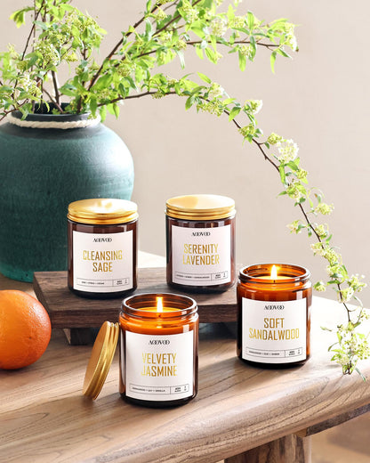 AOOVOO Candle Set - 4PC Scented Candles, 28 oz Soy Candles, Soy Candle for Home Scented, Lavender/Sandalwood/Jasmine/Sage