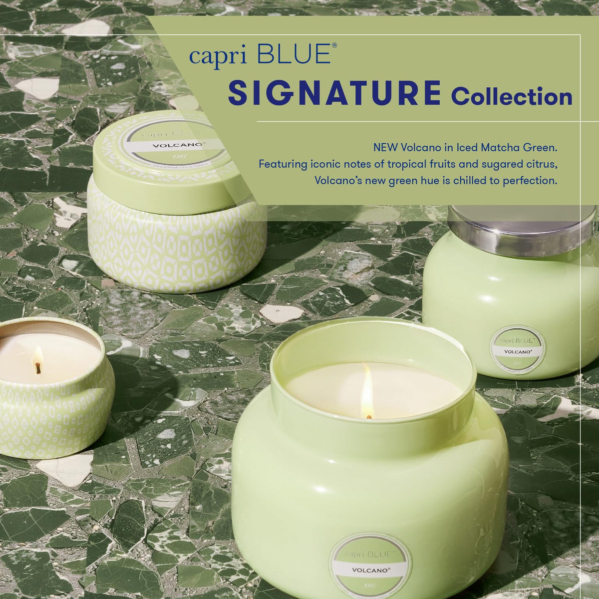Capri Blue Volcano Scented Candles - Luxury Candles for Home Scented with Tropical Fruit & Sugared Citrus - Long Lasting Soy Wax Blend - Signature Glass Jar (Iced Matcha Green, 19 oz)