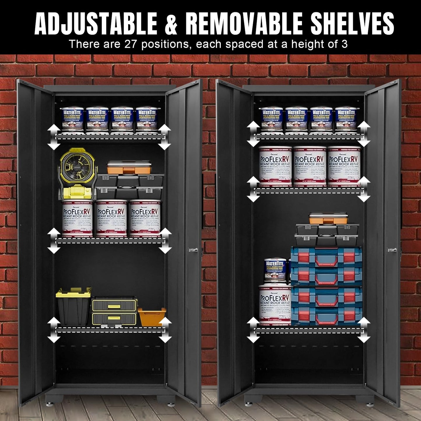 Torin Garage Cabinets Storage System, 9-Pcs Included Steel Cabinets Drawers Rolling Chest and Trash Can Cabinet, Locked Storage Cabinet, Perfect for Organizing Garage and Tools