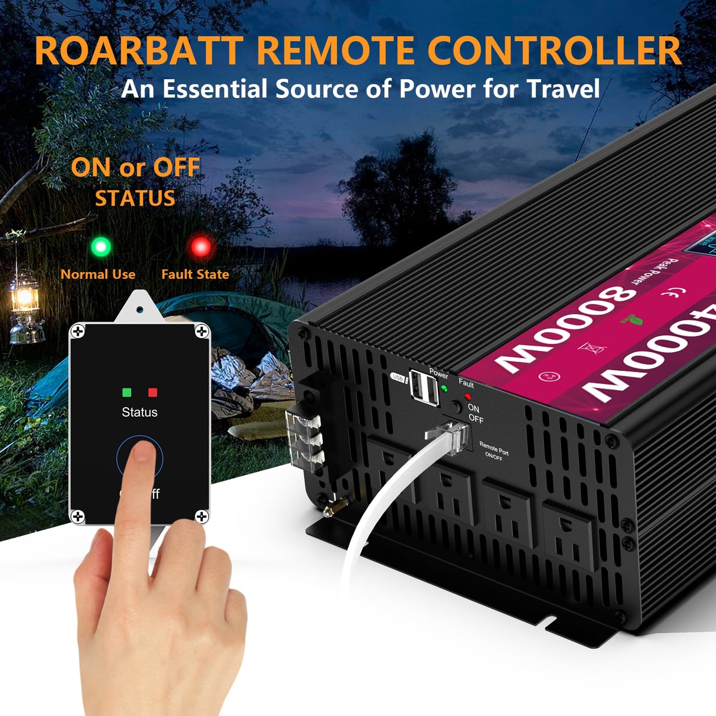 4000W Pure Sine Wave Power Inverter 12V DC to 110V/120V AC, 8000W Peak with Remote Control, 4 AC Outlets, Dual USB, LED Display, Heavy Duty Converter for RV, Truck, Solar System, Off-Grid & Emergency