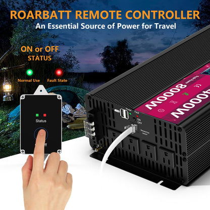 4000W Pure Sine Wave Power Inverter 12V DC to 110V/120V AC, 8000W Peak with Remote Control, 4 AC Outlets, Dual USB, LED Display, Heavy Duty Converter for RV, Truck, Solar System, Off-Grid & Emergency