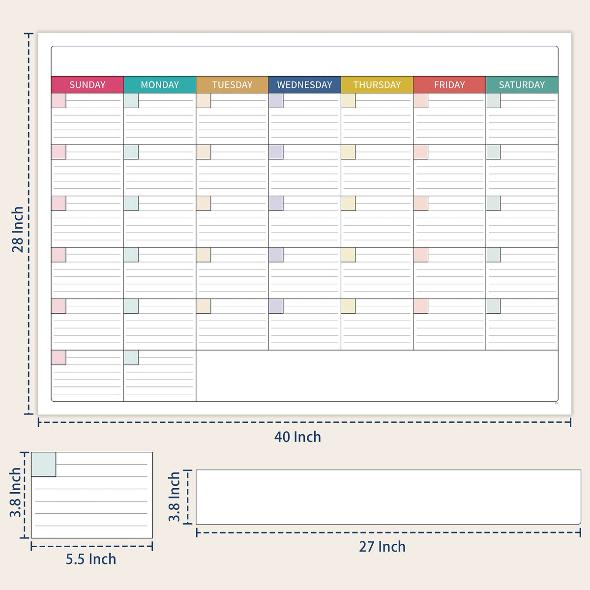 Large Dry Erase Calendar for Wall - Undated Dry Erase Calendar, Erasable Laminated Calendar for Wall with 8 Round Stickers, 40" x 28", Monthly Calendar for Office, Home, Classroom - Colorful
