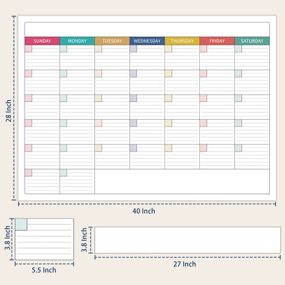 Large Dry Erase Calendar for Wall - Undated Dry Erase Calendar, Erasable Laminated Calendar for Wall with 8 Round Stickers, 40" x 28", Monthly Calendar for Office, Home, Classroom - Colorful